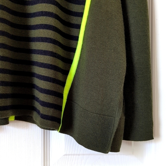 Duffy Lightweight Wool & Cashmere Striped Knit Flared Slit Hem Sweater Green XS - Picture 7 of 11